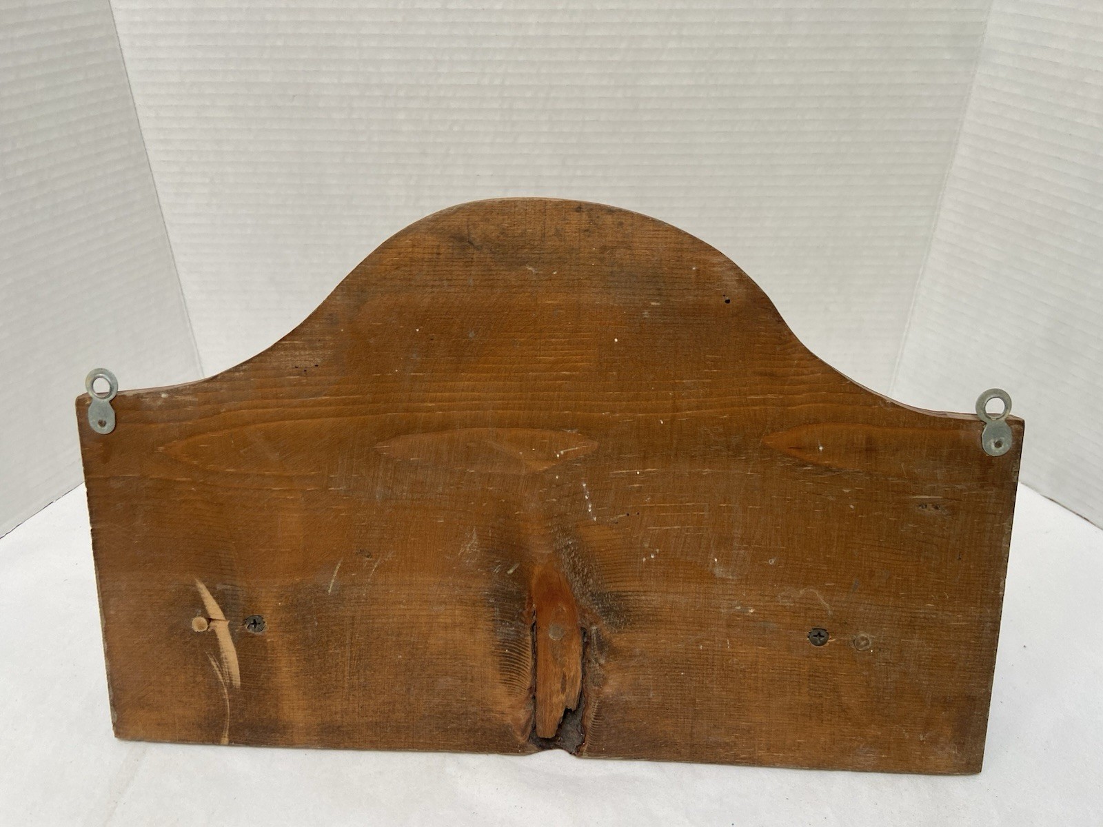 Vtg Solid Wood Wall Shelf Brown Gold Cat Stenciled Tulips Country Rustic Kitschy