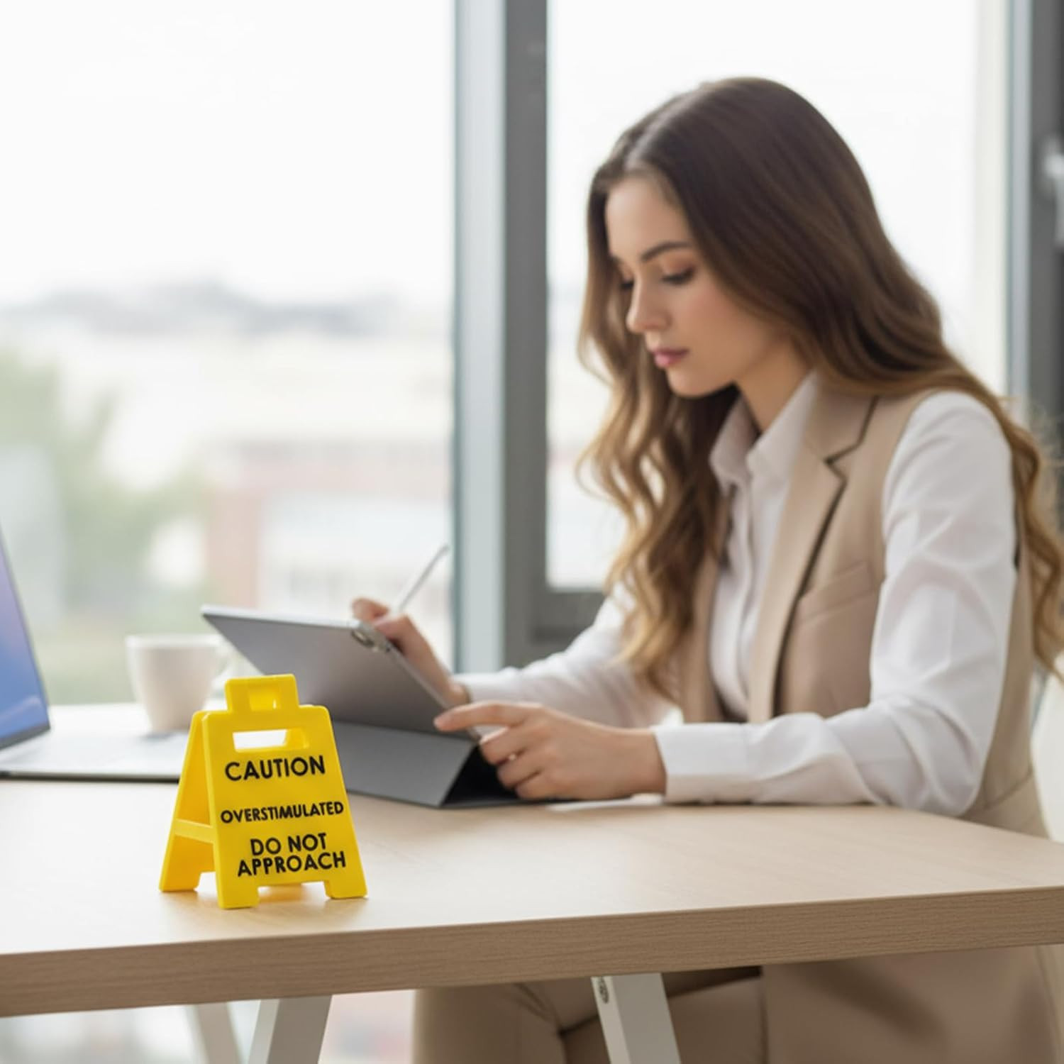 Caution Overstimulated Desk Sign,2Pcs Do Not Approach Office Decor Funny Office