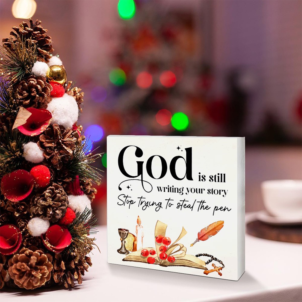 2D Christian Gift “God is Still Writing Your Story” Bible Verse Sign Decoration