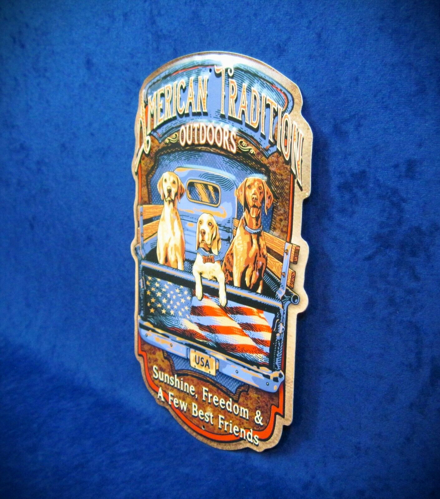 AMERICAN TRADITION -*US MADE*- Die-Cut Embossed Metal Sign – Man Cave Bar Décor