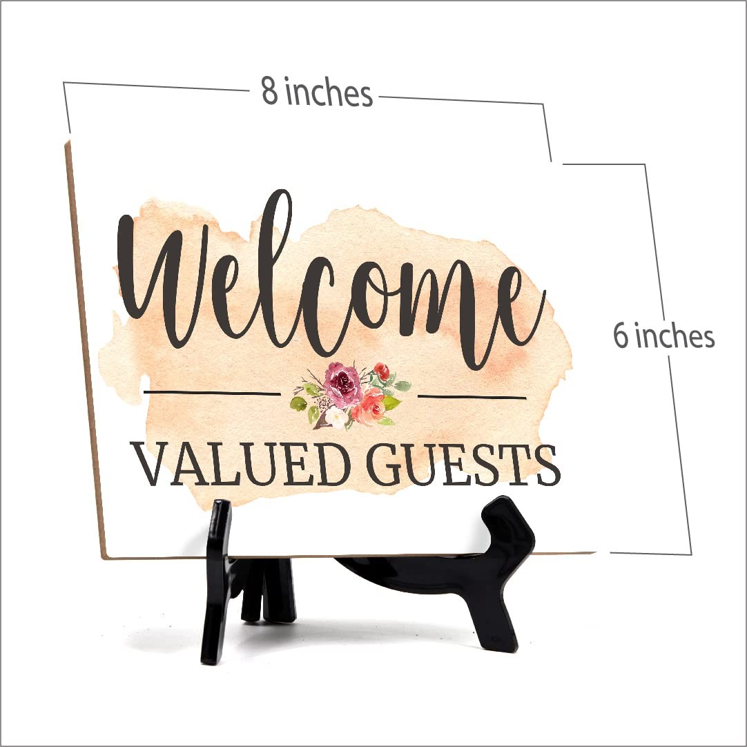 Signs ByLita Welcome valued guests, Table Sign With Acrylic Stand (8 x 6″)