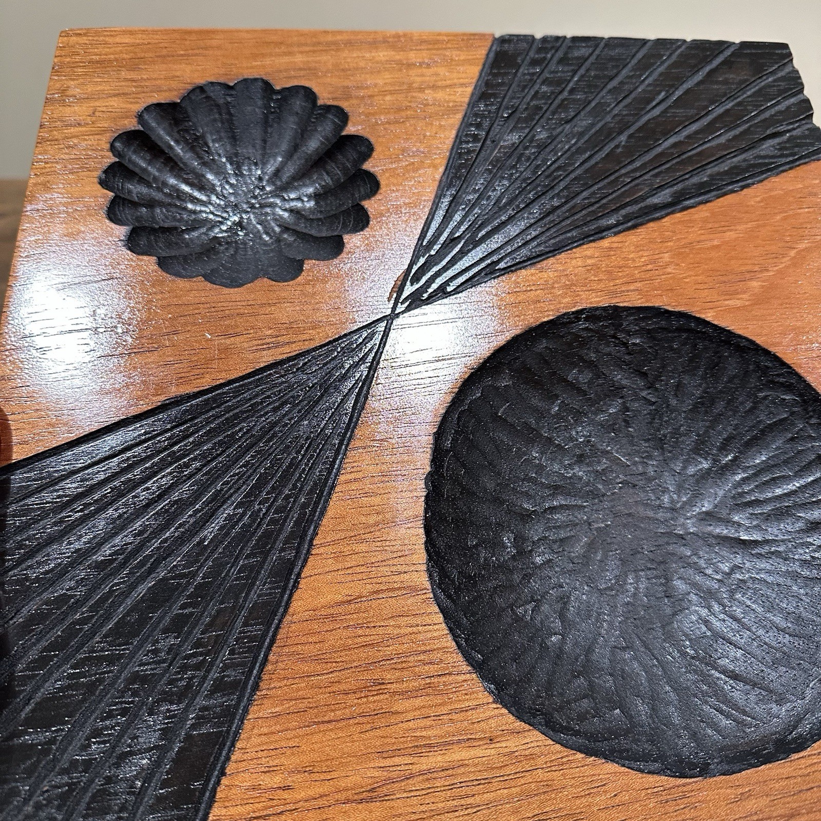 MCM Wood Wall Art Panel Geometric Carved Abstract Design Shelf Decor Signed
