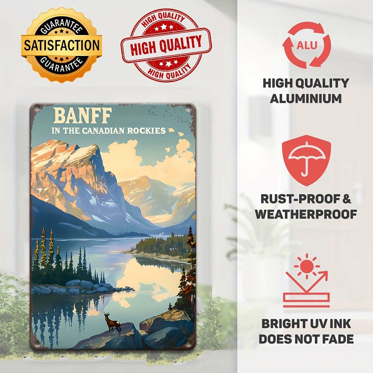 Banff Canadian Rockies Landscape Metal Sign Mountain Cabin Lodge Wall Decoration