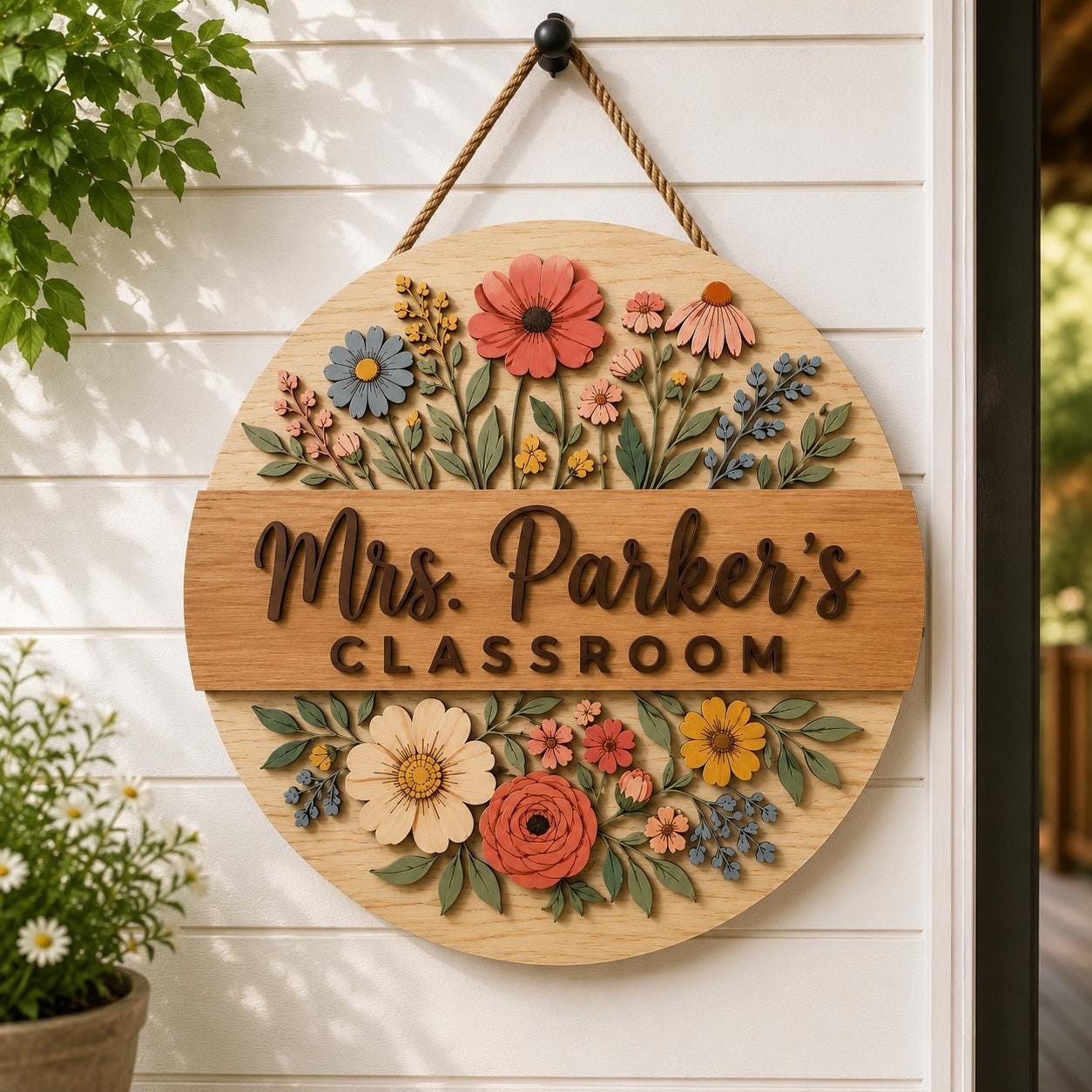 Custom Teacher Door Hanger, Personalized Wood Classroom Sign, Teacher Gift
