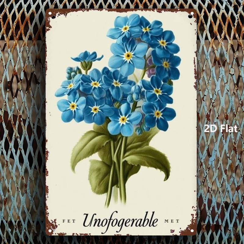 Blue Forget-Me-Not Floral Metal Sign 8x12in Wall Decor