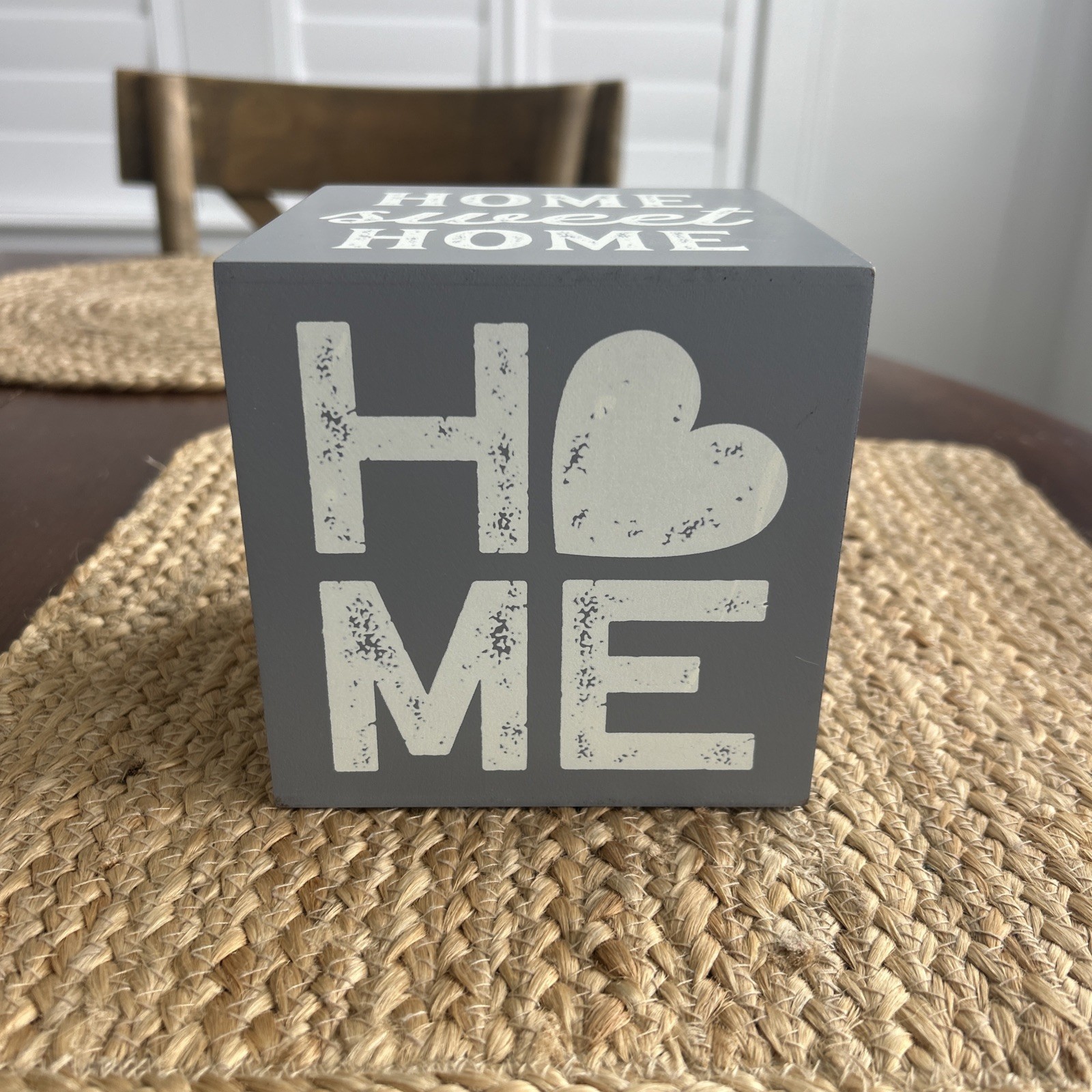 Grey & Ivory Wooden 5” Square Paper Weight/Home Decor/Sign/Block
