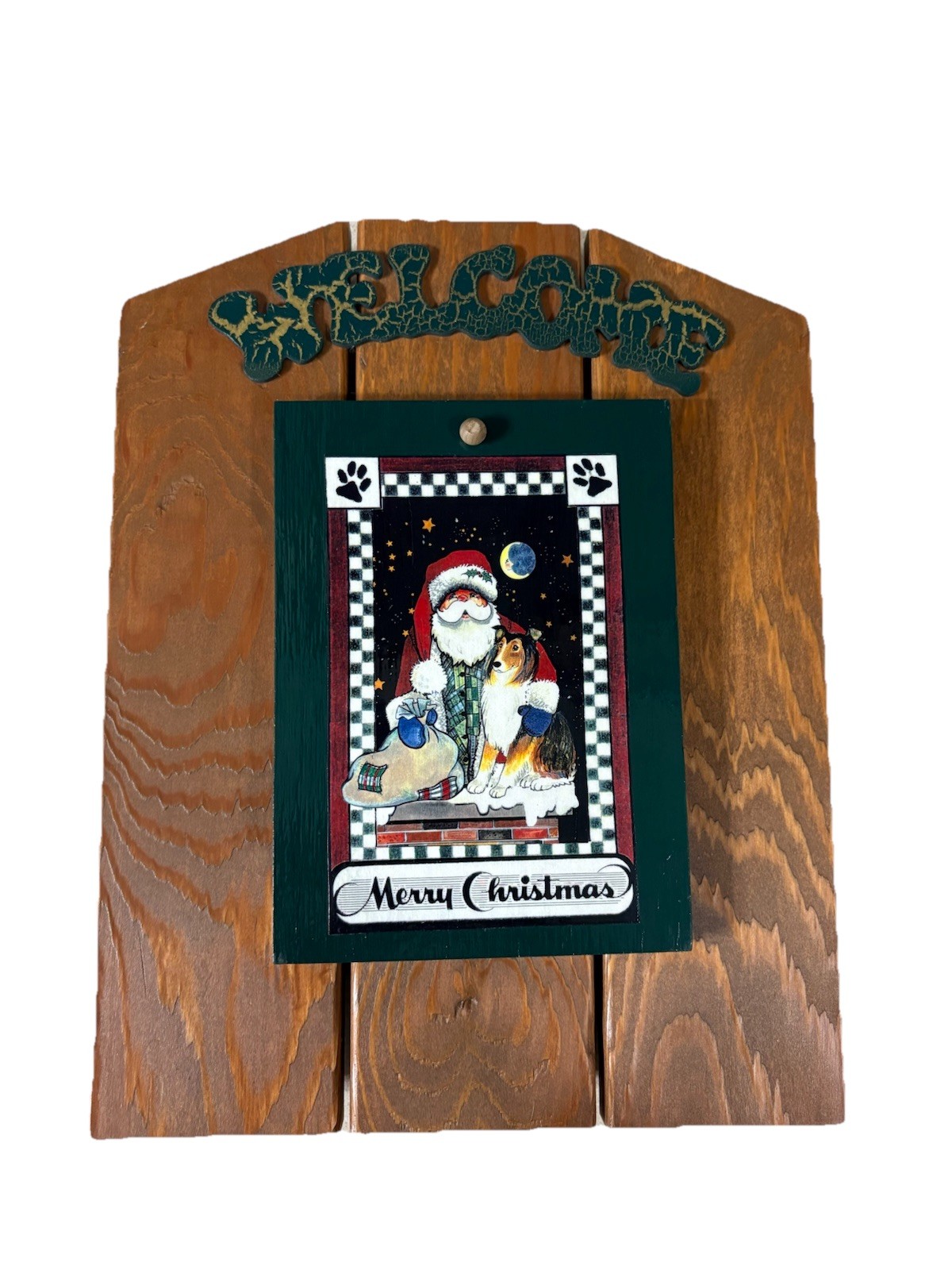 Vtg Wooden Welcome Sign Interchangeable Pictures 4 Signs Border Collie Dog Cute