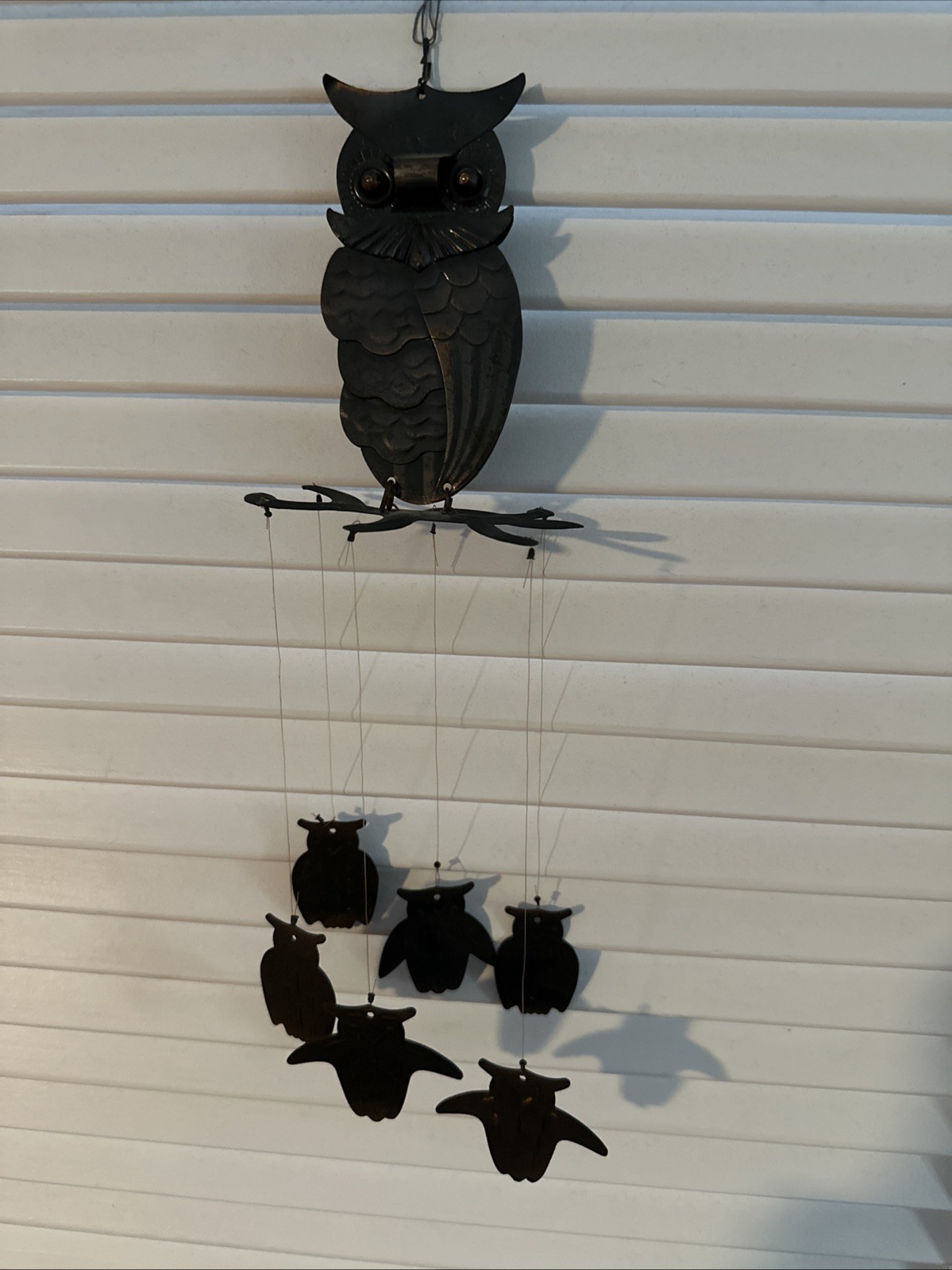 Metal Owl Windchime Patina Cottage Core Cabin Lodge Hipster Home Decor Whimsy