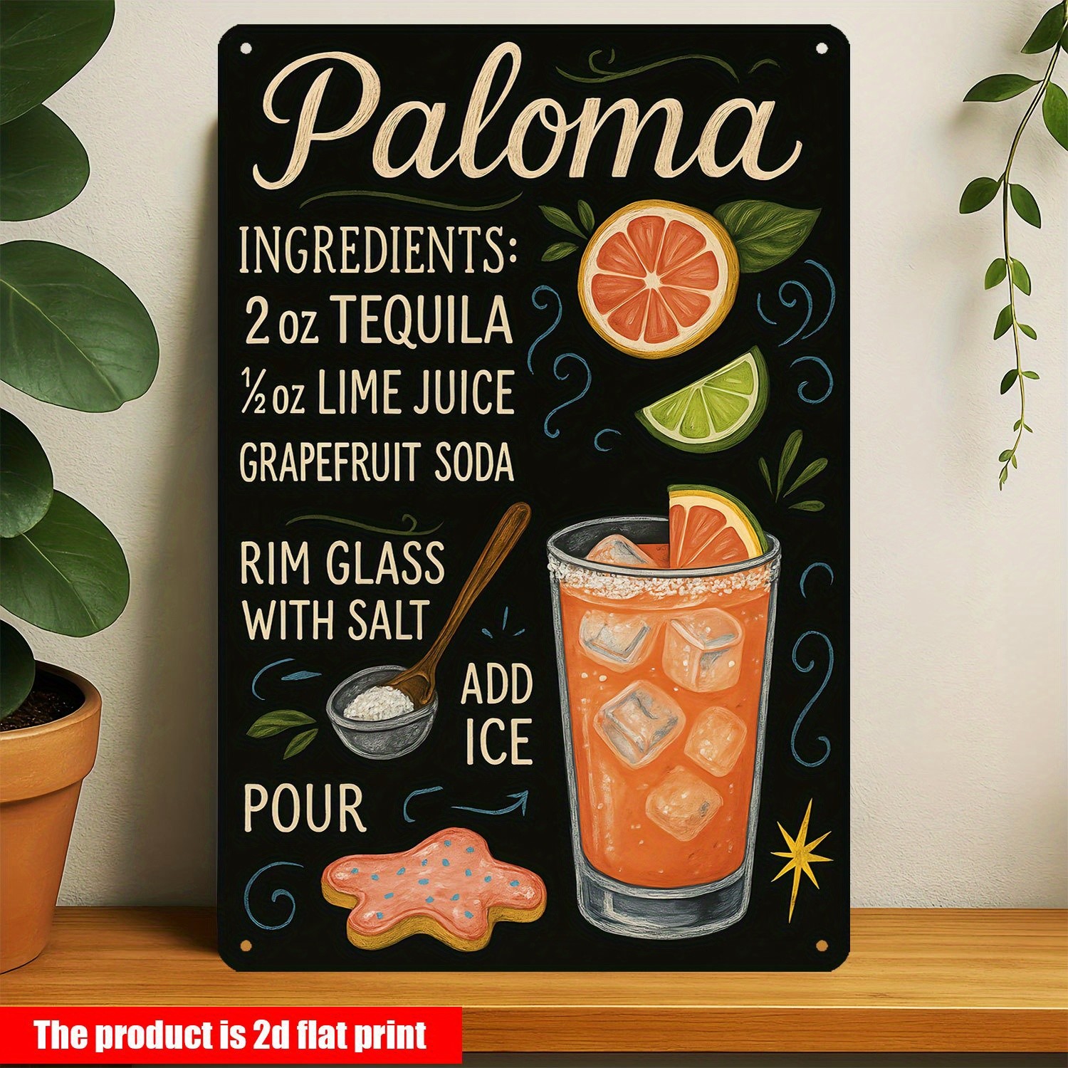 Paloma Cocktail Recipe Metal Sign Home Bar/Kitchen Wall Decor for Tequila Lovers