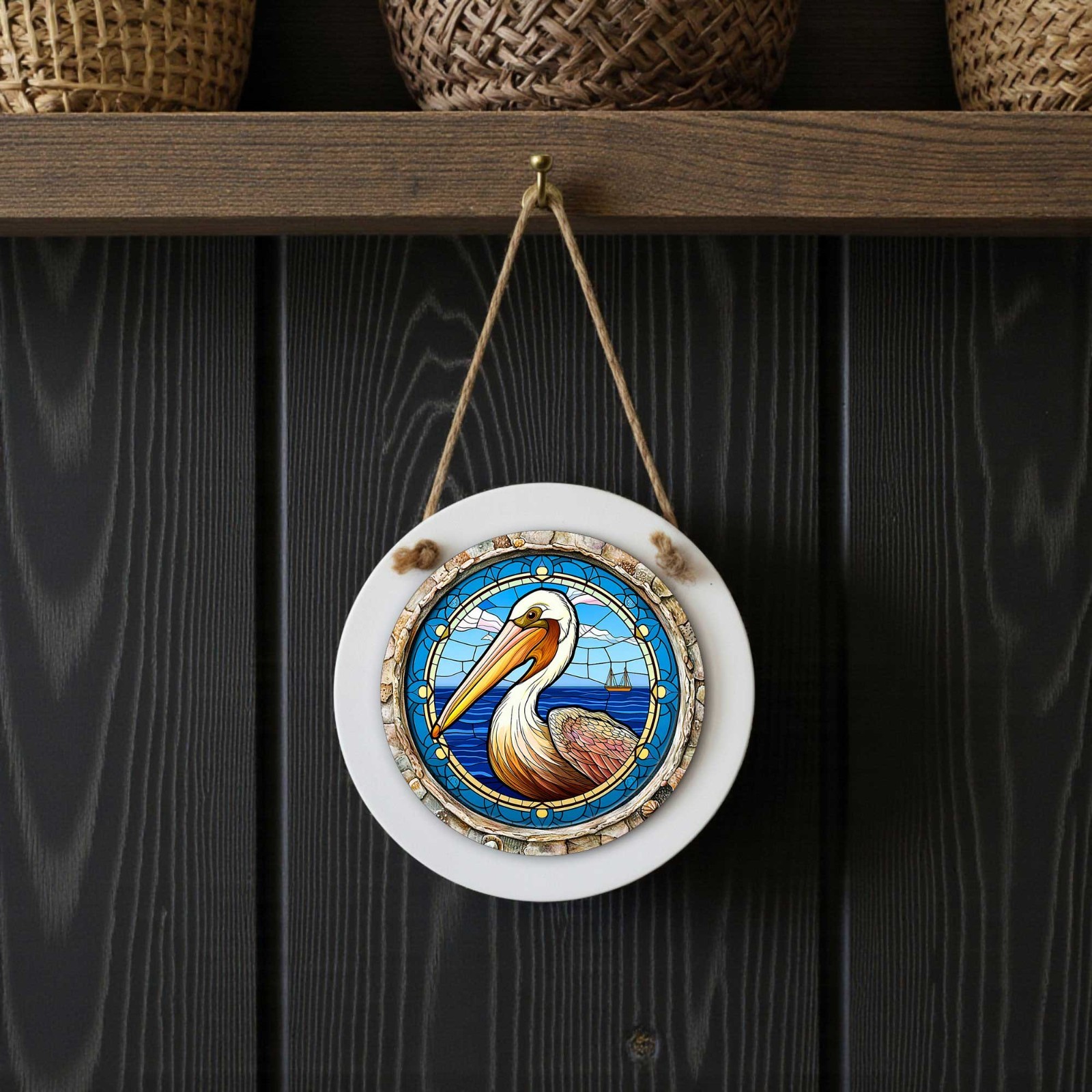 Pelican Door Sign – Small Wall or Window Hanging Wreath Accent Plaque 4.8 in