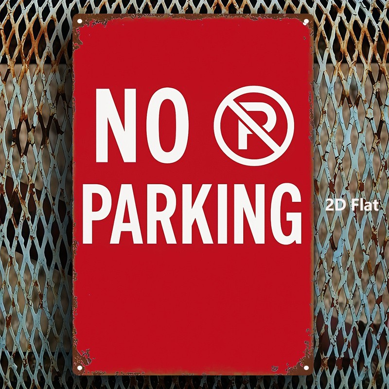 Shabby Bright Red Metal Sign No Parking P Symbol Pattern Yard Fence Decor