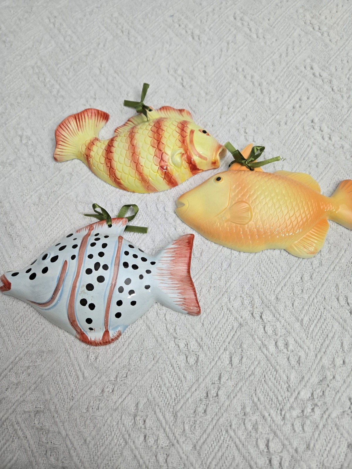 Ceramic Fish Shape Wall Decor, Glossy Finish Measures 7X5 Lot Of 3.
