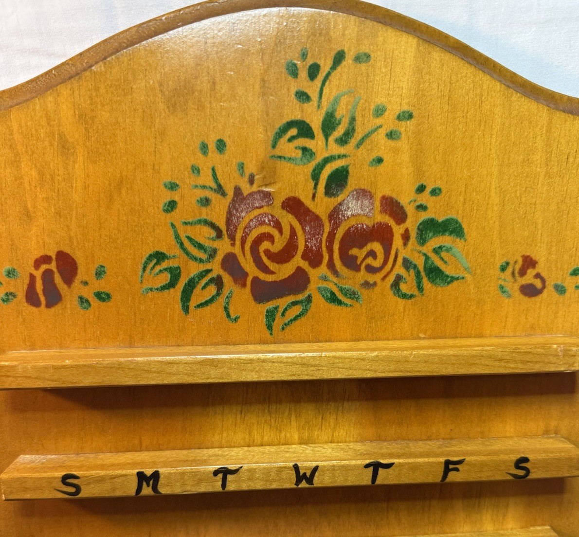 VTG Wooden Perpetual Wall Calendar Folk Art Floral Hanging Calendar Missing Tile
