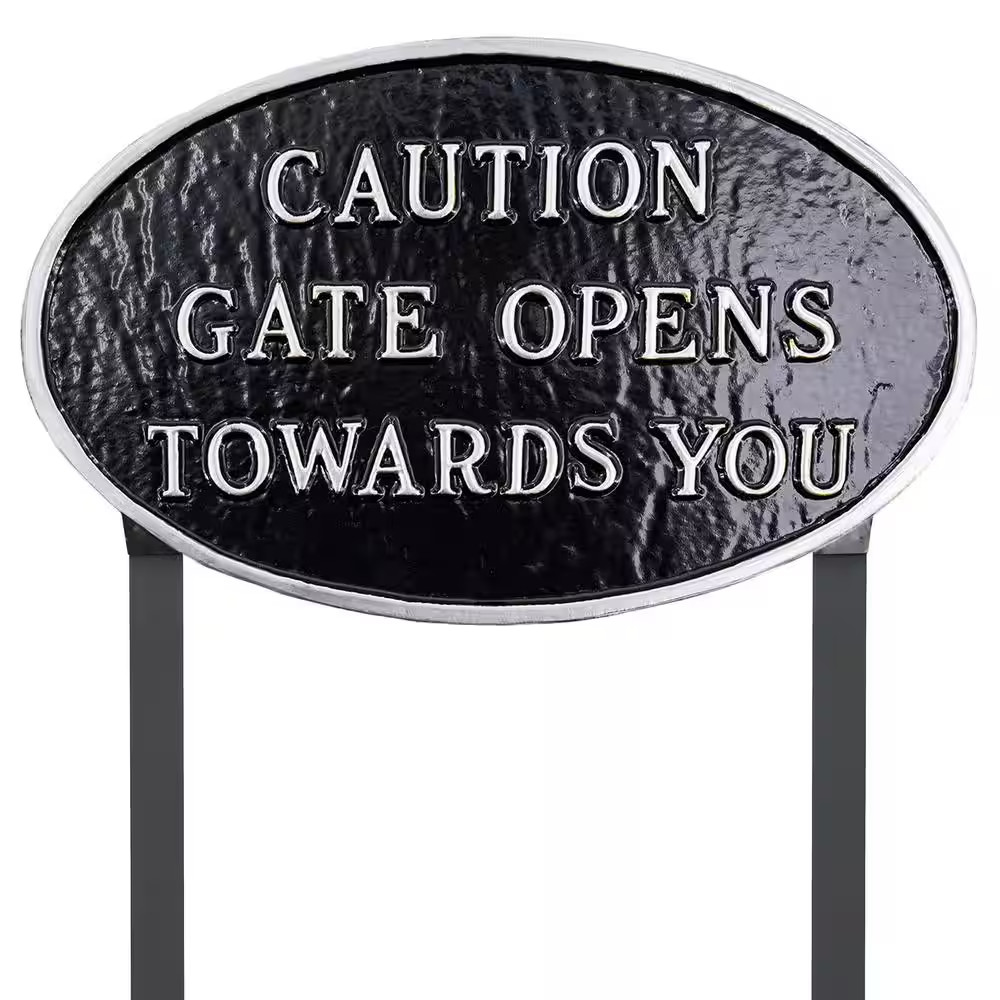 10 In. X 18 In. Large Oval Caution Gate Opens towards You Statement Plaque Sign