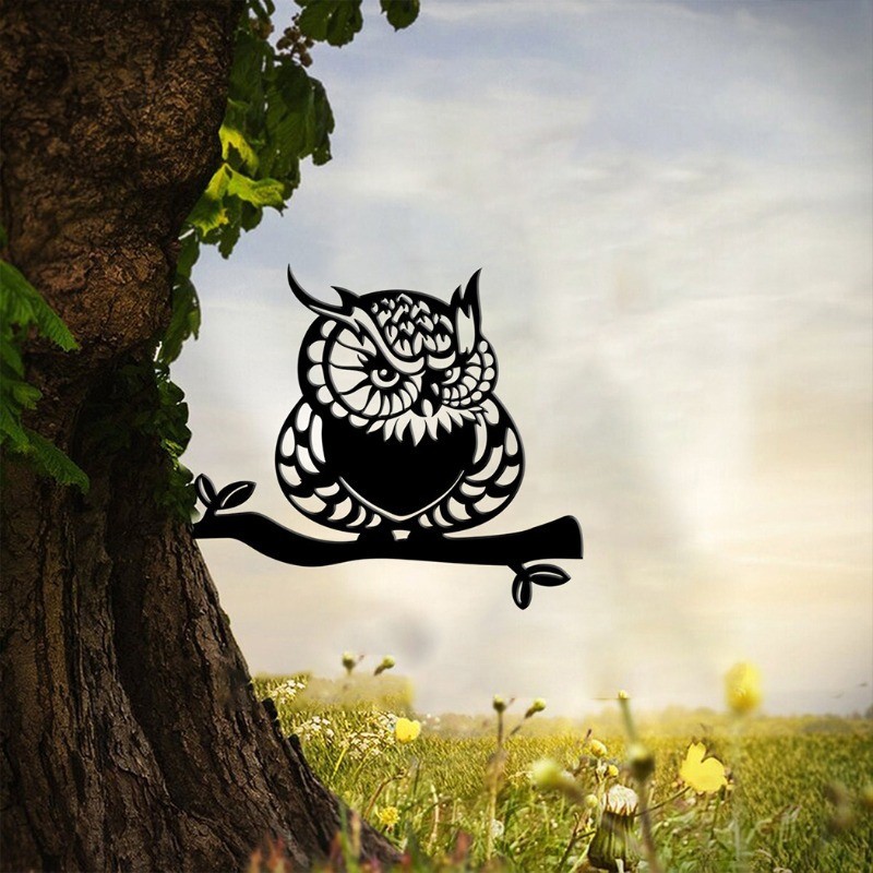 Metal Outdoor Owl Black Animal Cutout Home Office Garden Tree Yard Decor Gift