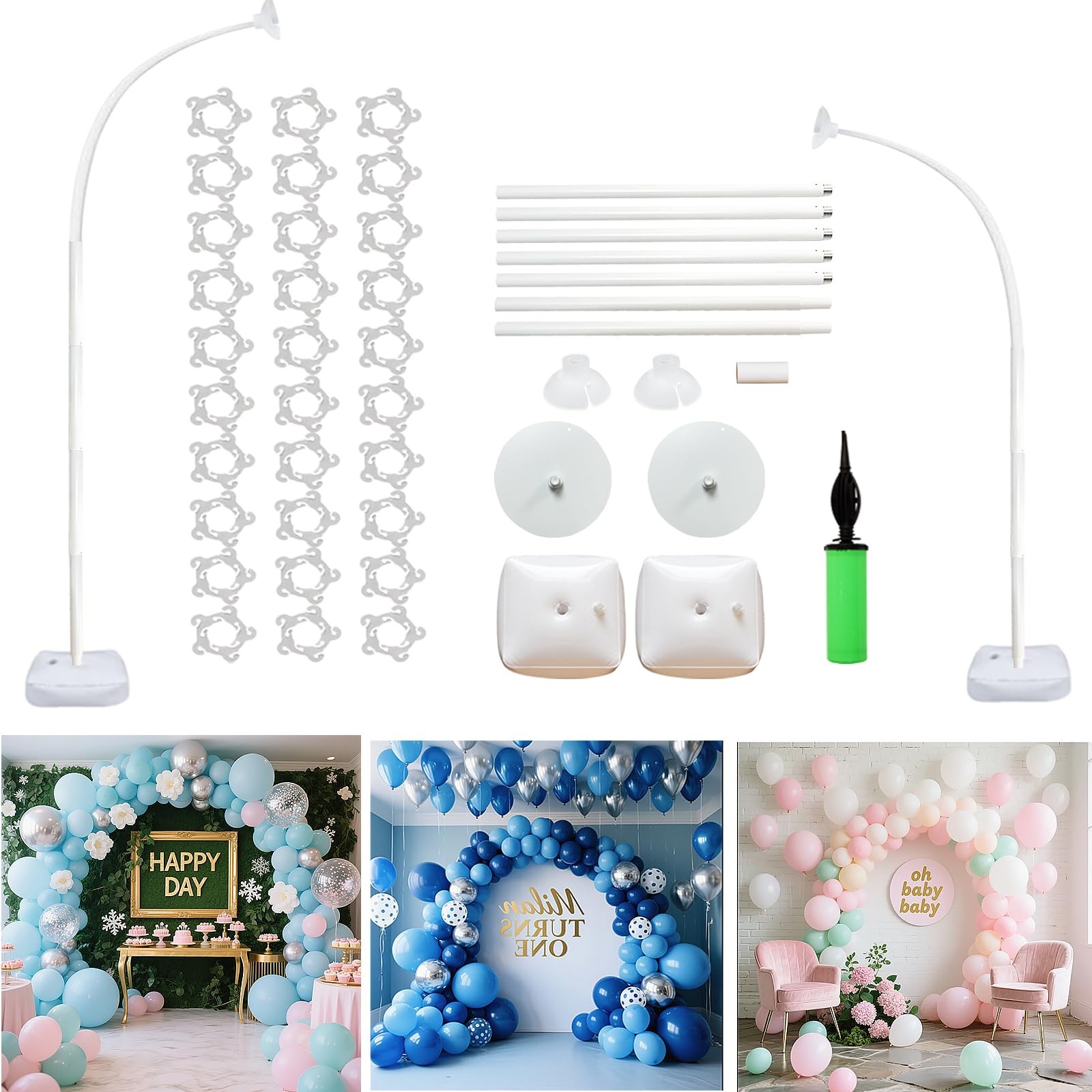 Balloon Arch Kit Stand with Base, 9Ft & 5.6Ft High Free Bending Half Arch Sta…