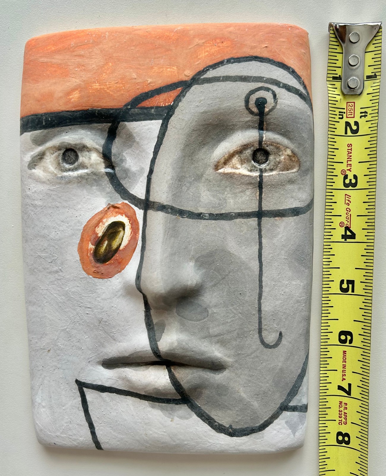 Ceramic ART Wall Hanging FACE Orange Black White Artwork ABSTRACT Original EYES