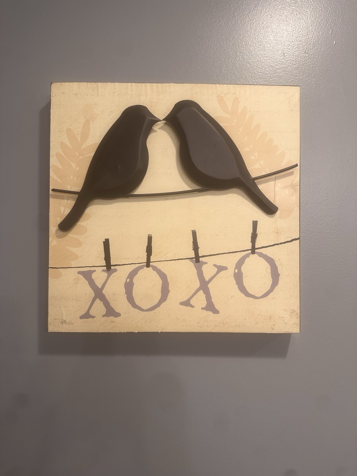 Love Birds Metal Plaque Sign, Square Beige/Black, LOVE XOXO- set of 2