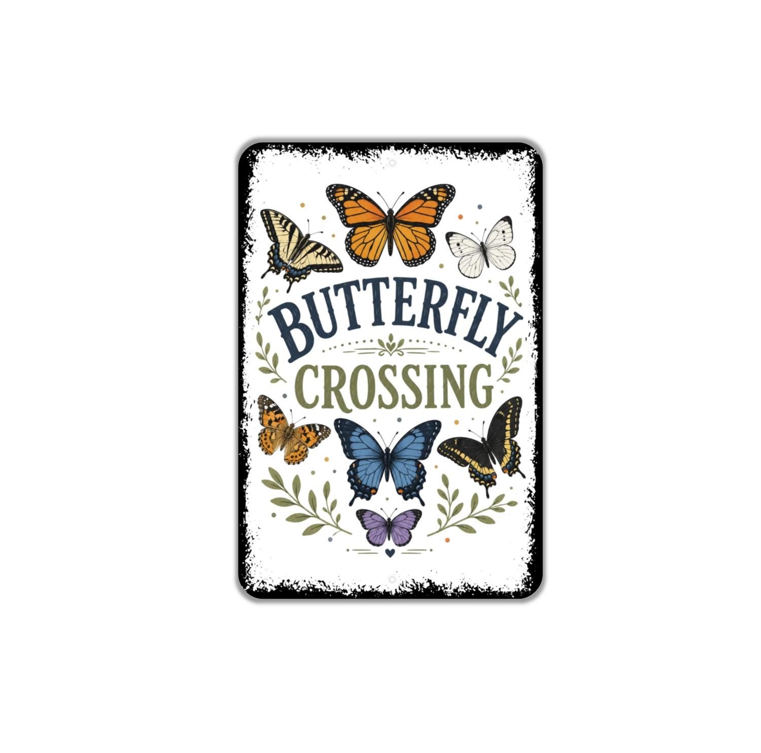 Butterfly Crossing Metal Sign | Garden Wall Decor | Pollinator Habitat Art