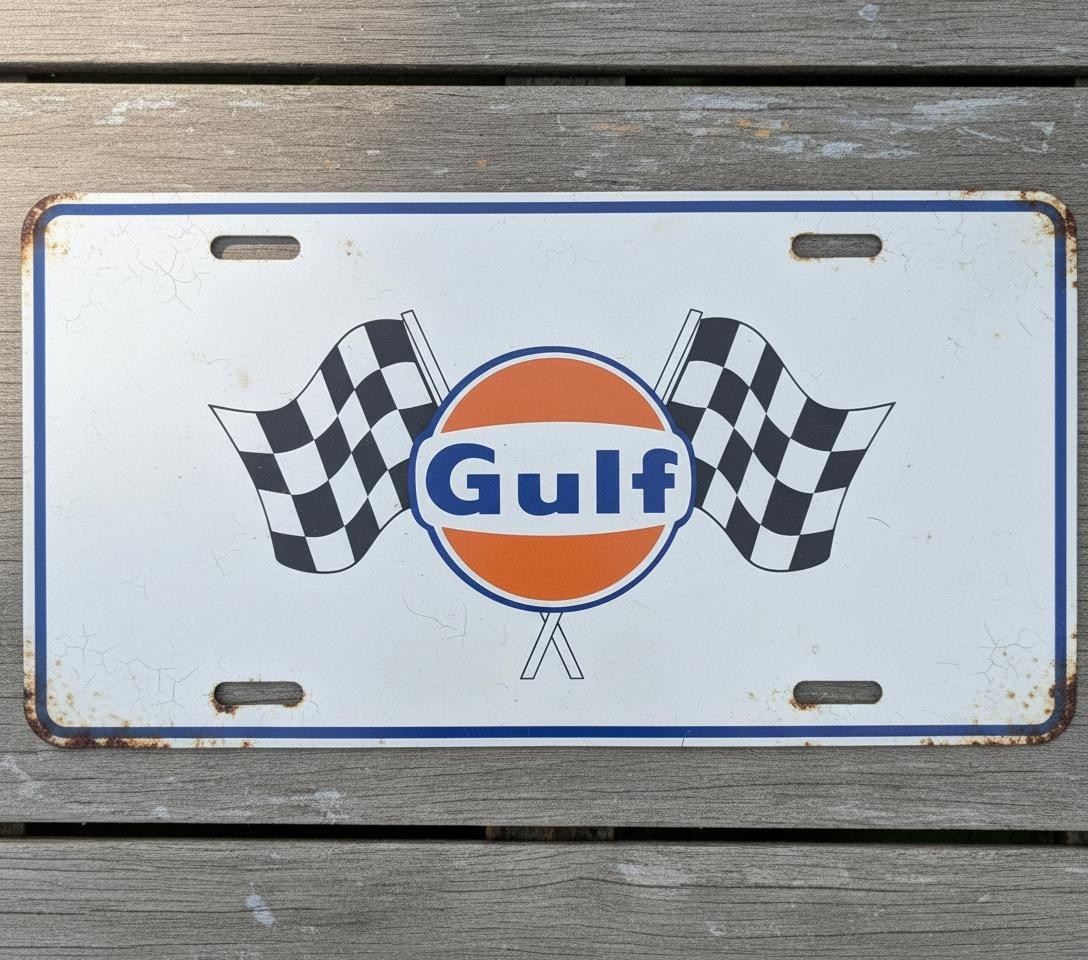 Gulf Oil Racing 6 x 12 Vintage Novelty Aluminum License Plate Made In USA New!