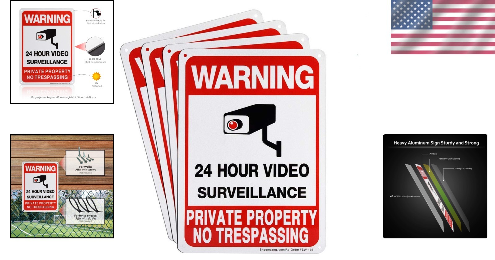 4 Pack of Reflective No Trespassing Signs, 10×7 Aluminum for Ultimate Security