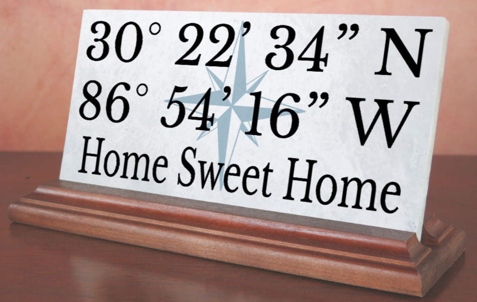 GPS Coordinate Sign Custom Desk or Shelf – Solid Marble
