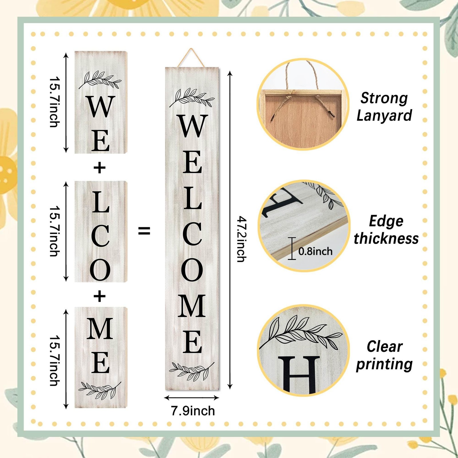 Welcome Sign for Front Porch Standing – Wooden Vertical Hanging Farmhouse Decor