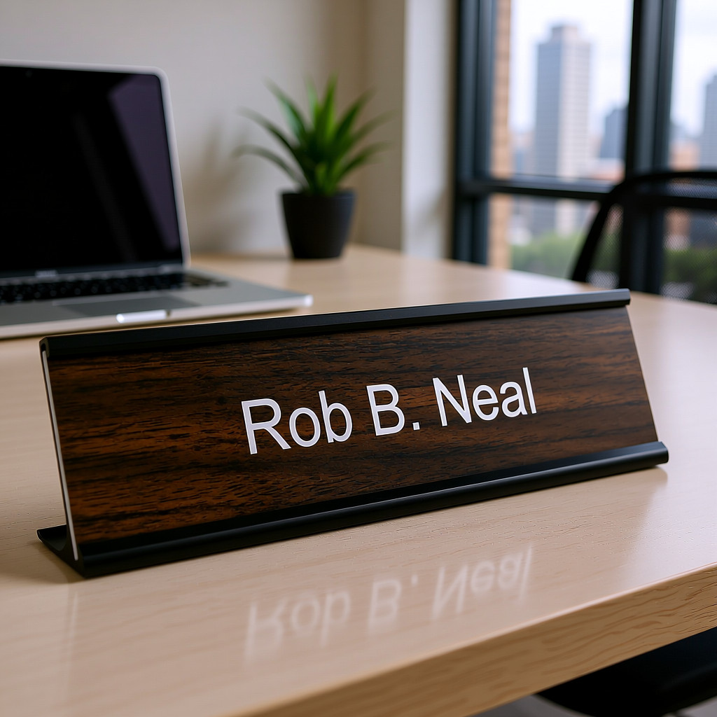 NAME PLATE for office desk or door sign / plaque – personalized by Lasercrafting
