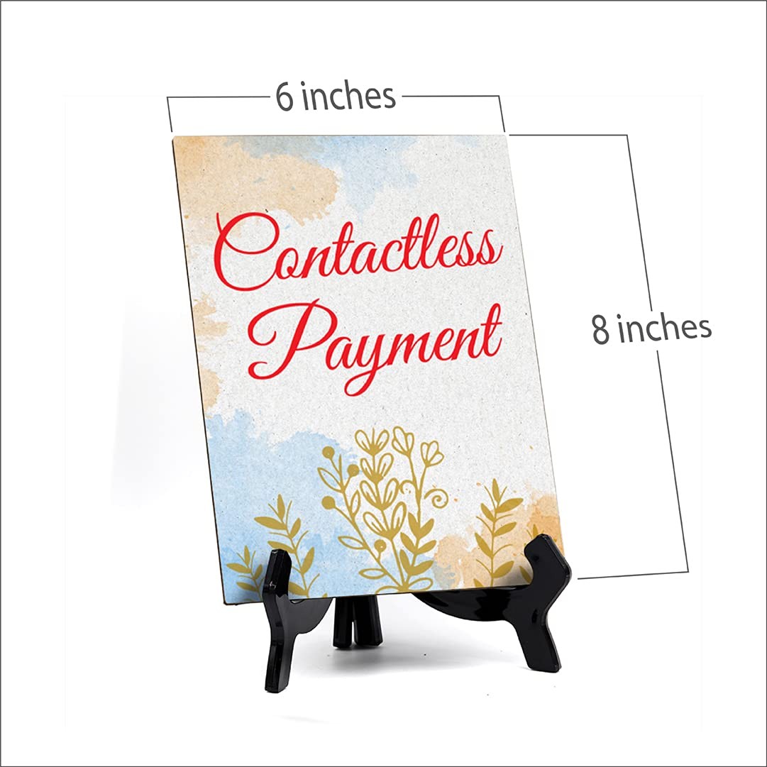 Signs ByLita Contactless payment, Blue Watercolor Table Sign (6 x 8″)