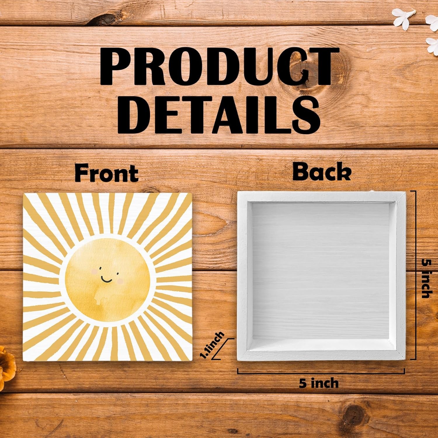Inspirational Sun Sunshine Wood Box Sign Desk Decor 5X5, Pop Smiles Rustic