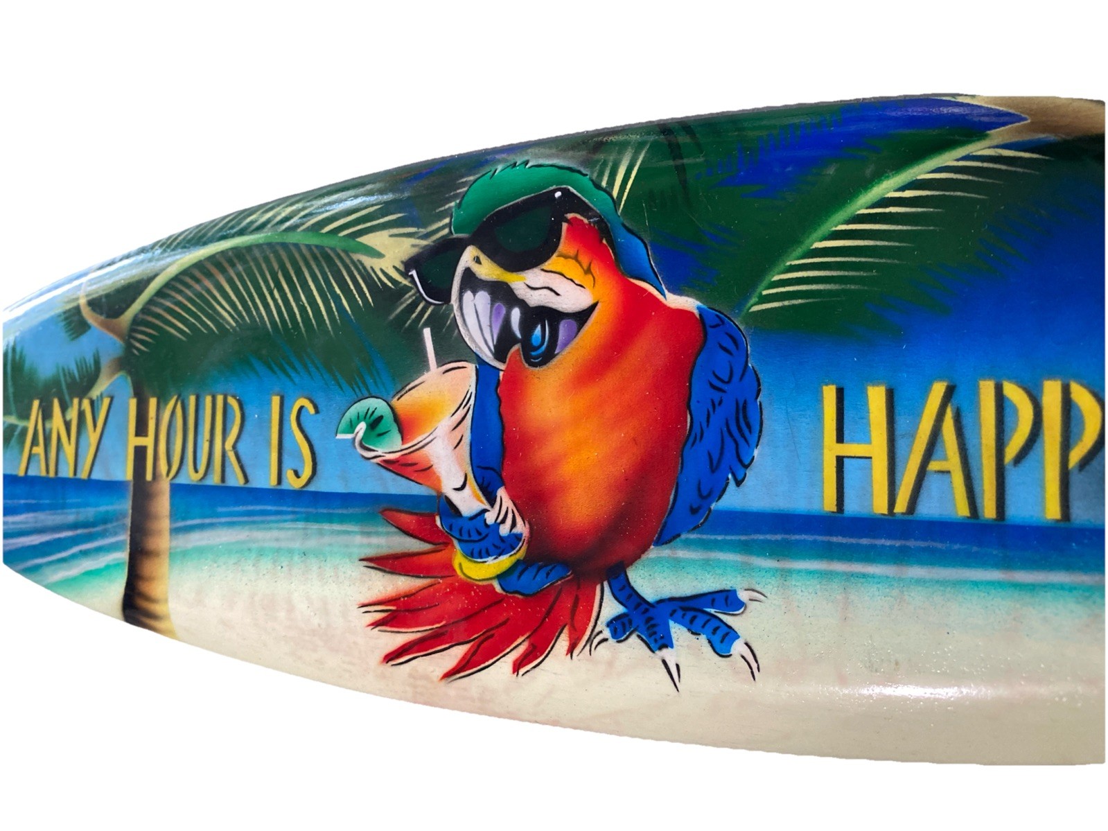 39” ANY HOUR IS HAPPY HOUR PARROT WALL HANGING ART ISLAND HOME DECOR AIR BRUSH