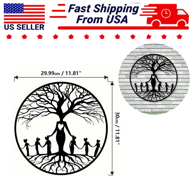 Metal Tree of Life Wall Decor Family Tree With Heart Art Home Office Gift 11.81″
