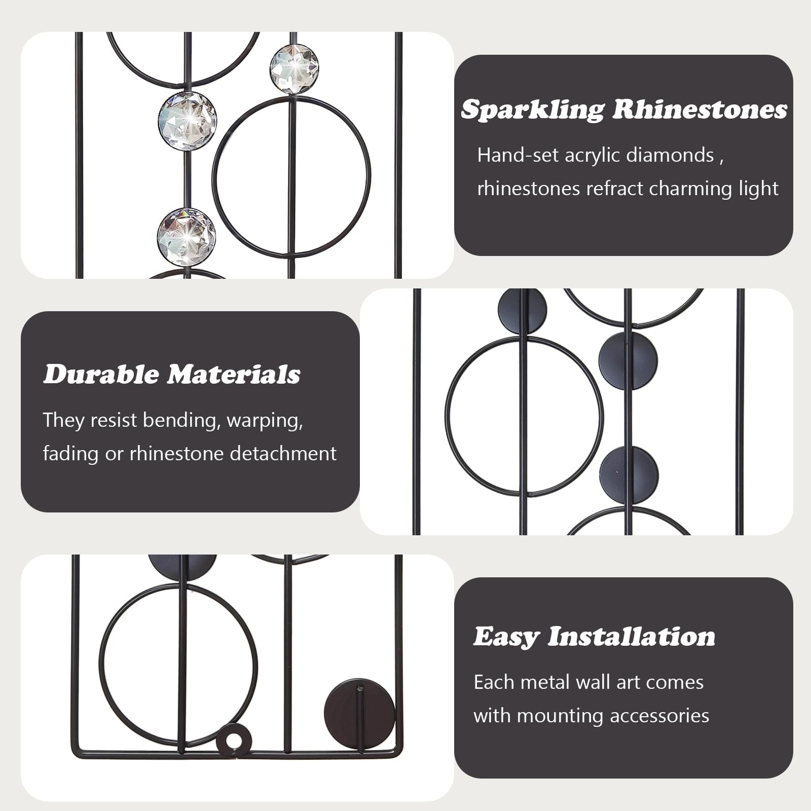 2 Pack Bling Abstract Metal Wall Art Minimalist Geometric Rhinestone Decor