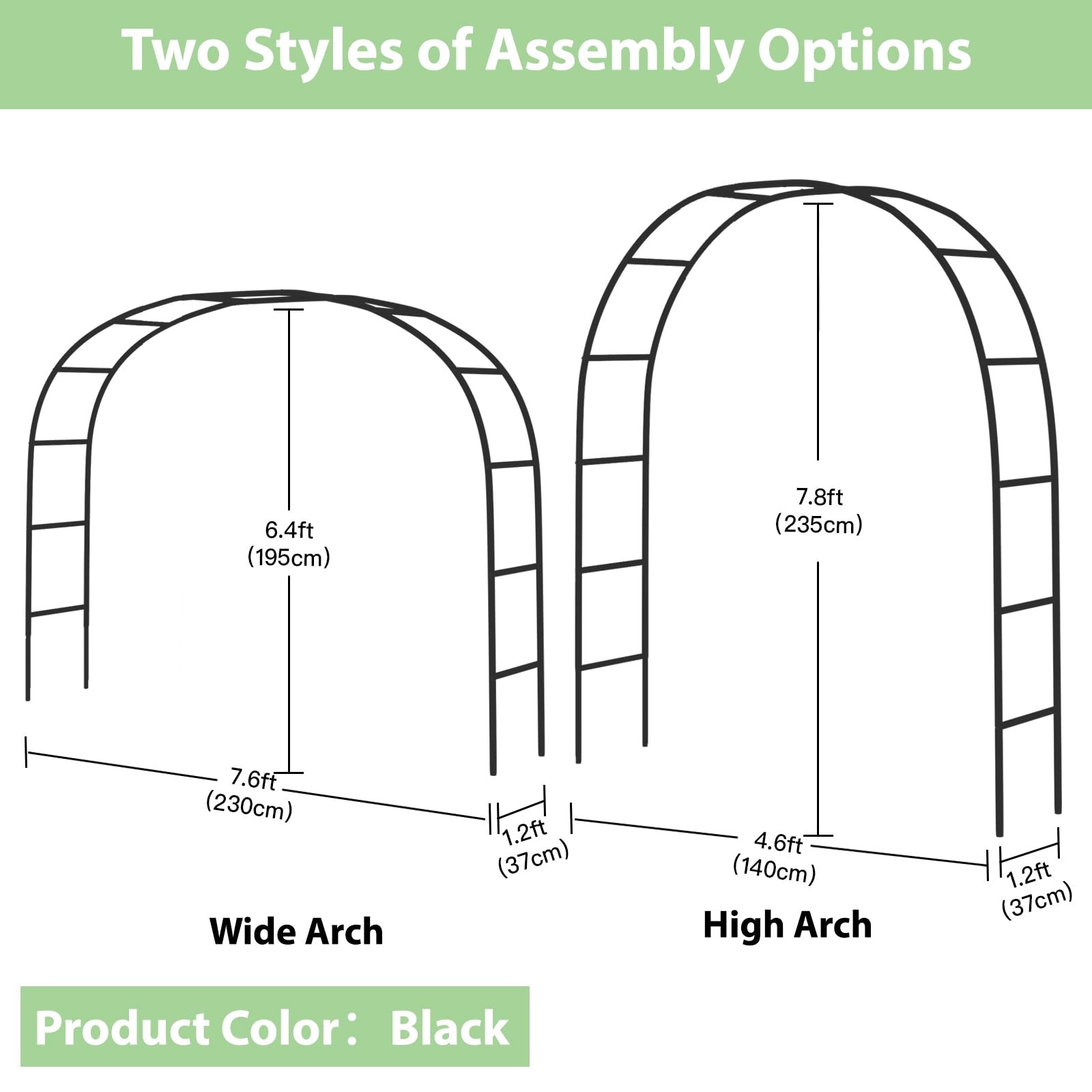 7.8ft Garden Arch Trellis for Climbing Plants Outdoor, Metal Arch Frame Garde…