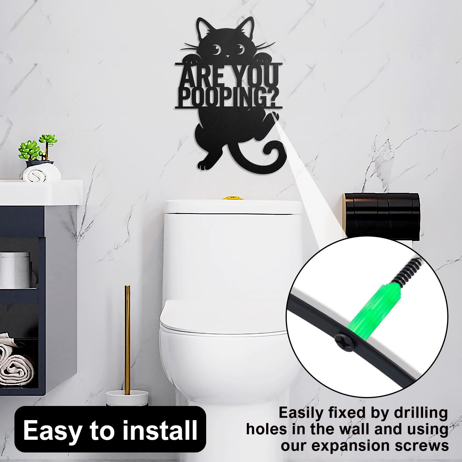 Black Cat “Are You Pooping” Bathroom Signs Wall Art,15×11 Inch Funny Metal Ca…