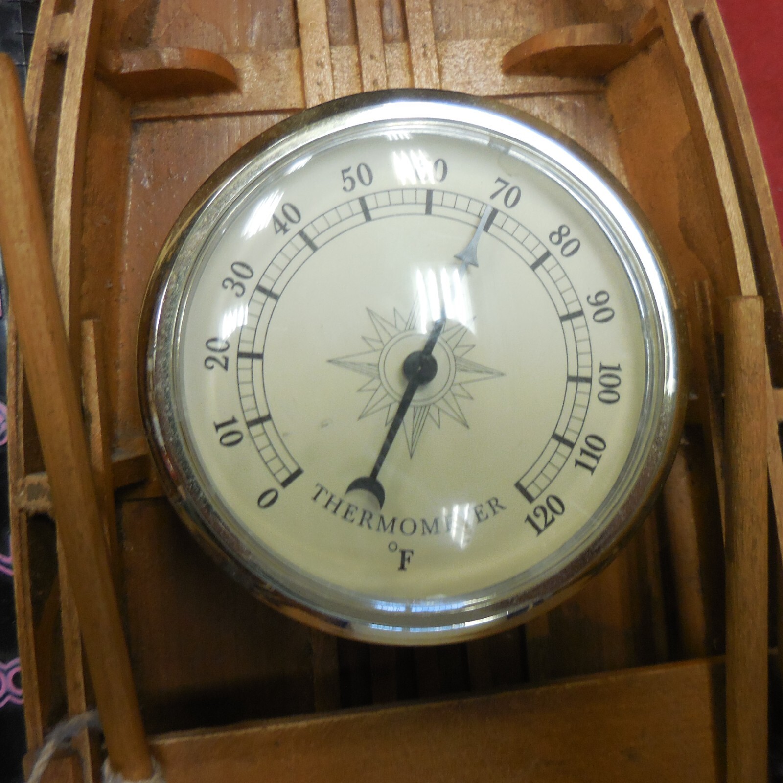 LODGE DECOR GREEN WOOD BOAT SPRINGFIELD WOODRIDGE NJ THERMOMETER HUMIDITY