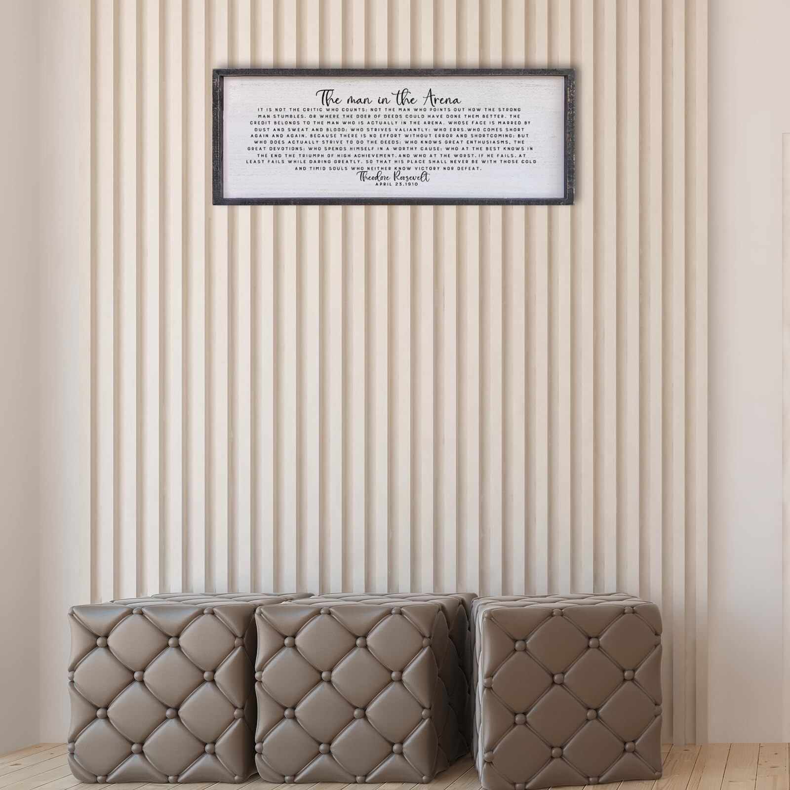 The Man In The Arena Wall Decor 40″x15″ Morden Office Motivational Wood Frame…
