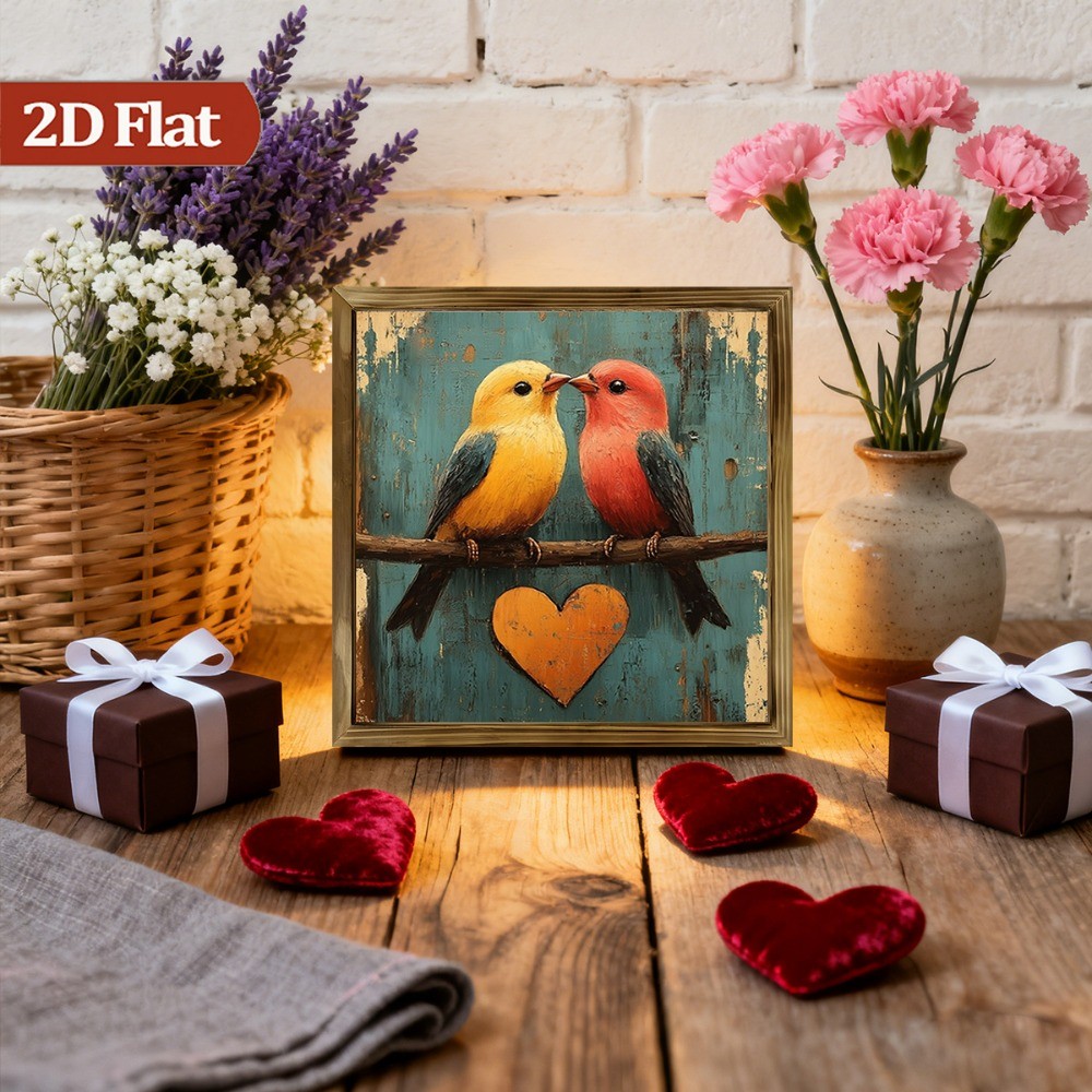 Vintage Love Birds with Hearts Wooden Sign Rustic Farmhouse Bedroom Cafe Decor
