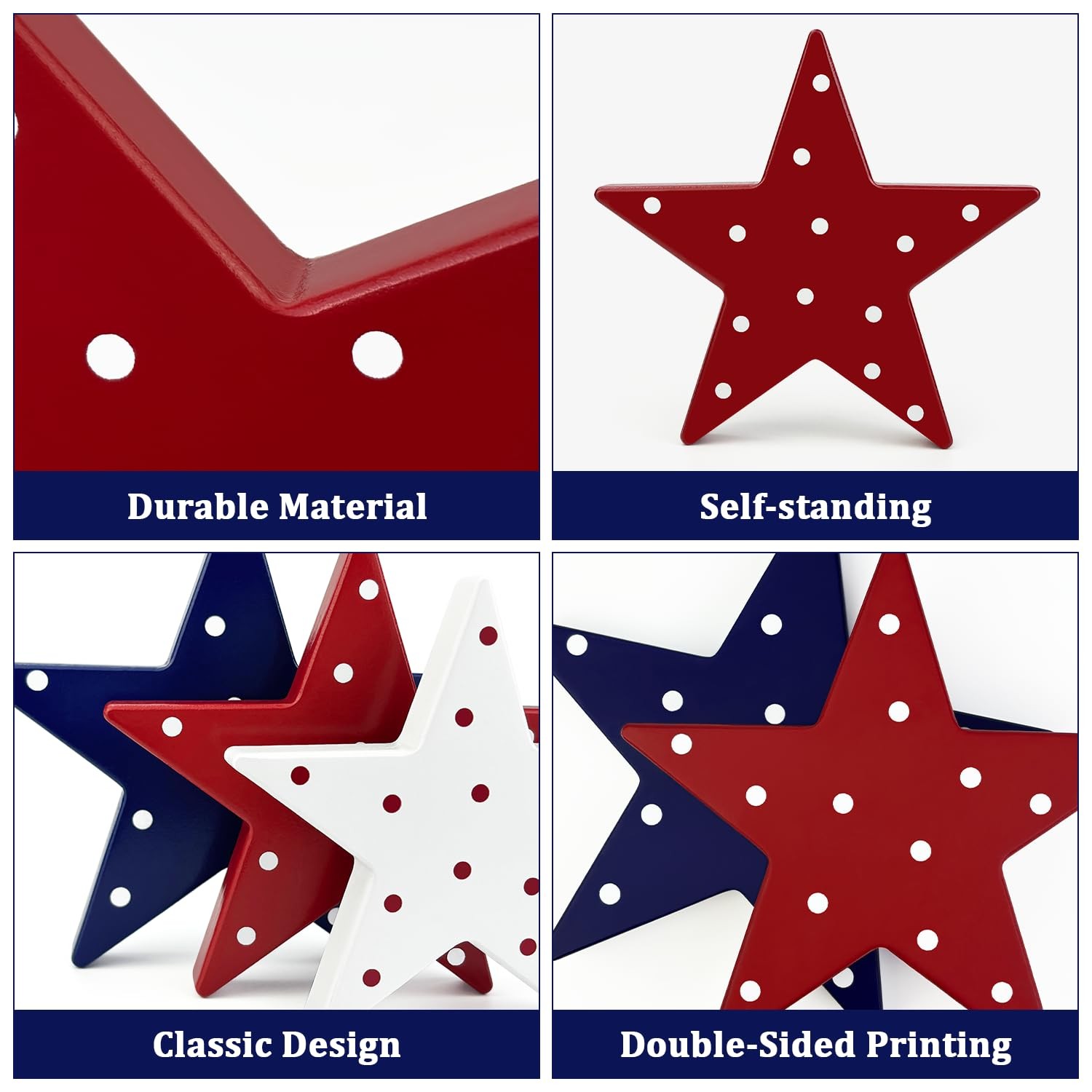 Patriotic Table Decor 3 PCS Wooden Stars Red White Blue Americana Centerpiece 4t