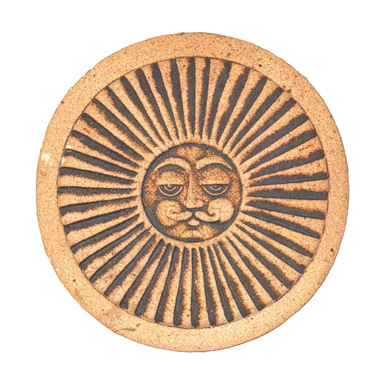 Round Ceramic Sun Face Wall Plaque, Beige/Black Celestial Sun & Moon Decor