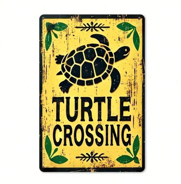 Vintage Turtle Crossing Metal Sign Rustic Yard & Garden Decor Weatherproof
