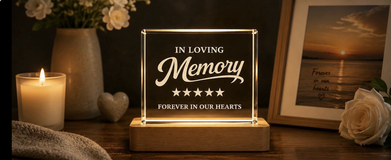 In Loving Memory Crystal Gift with LED Light Base,Memorial for Loss of Loved One