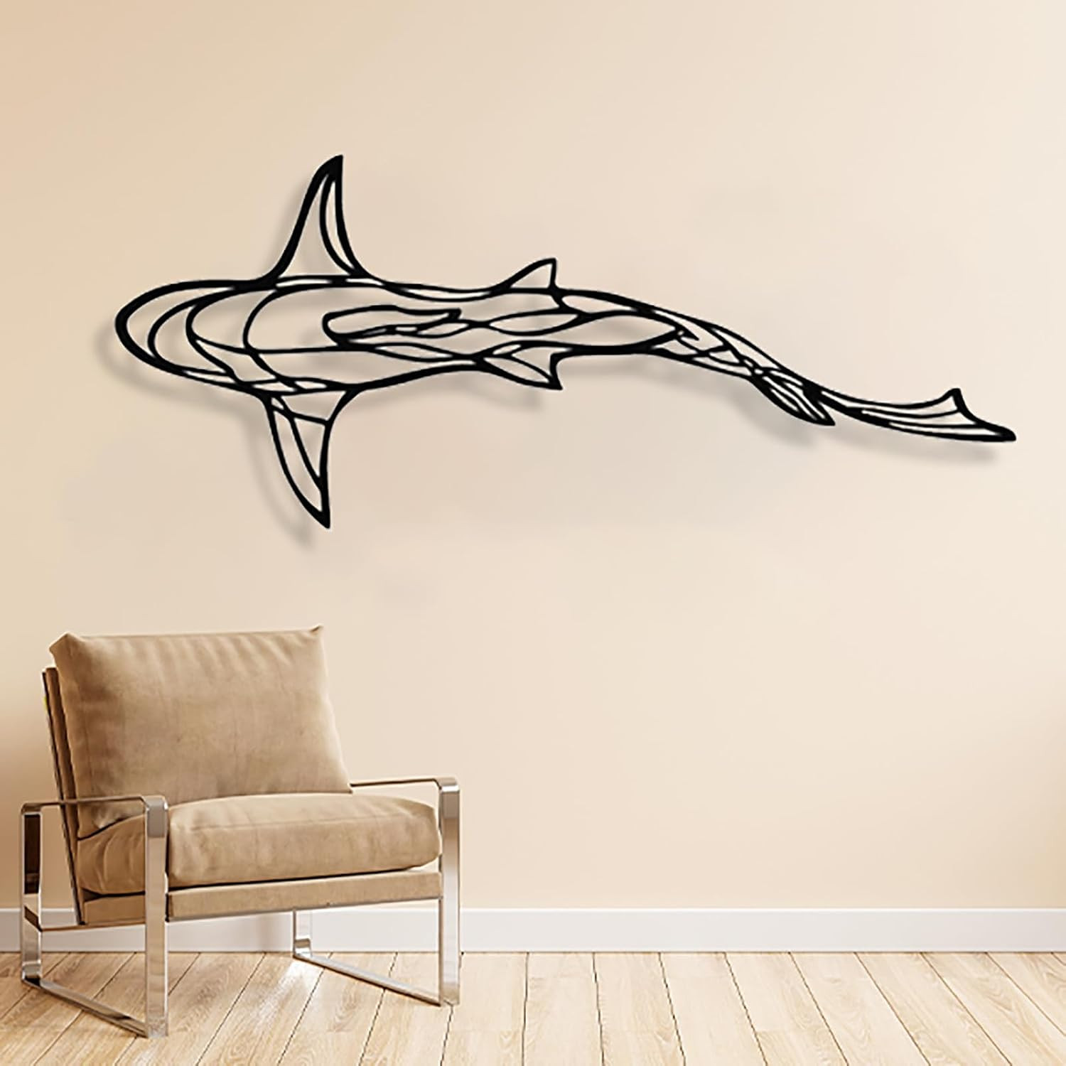 43 X 18” Large Metal Shark Wall Decor, Minimalist Line Wall Decor,Metal Wall Ar