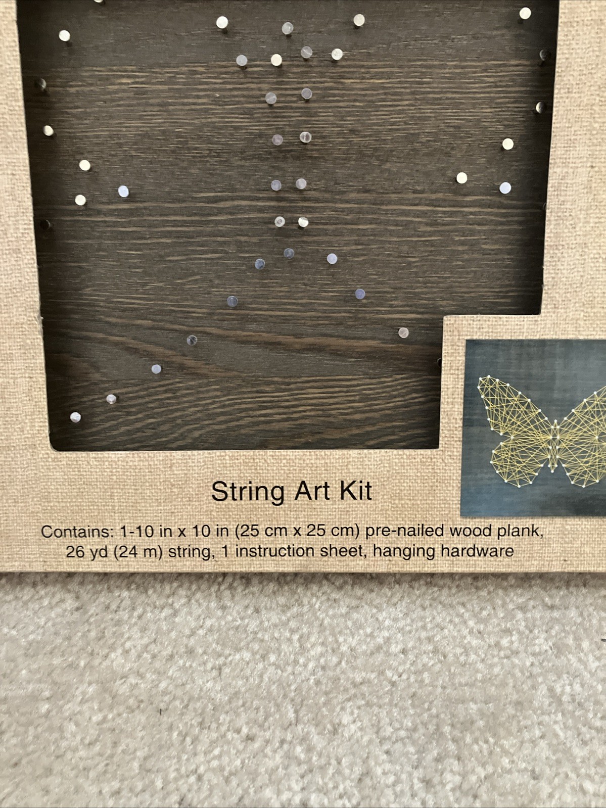Fab Lab Holiday Craft Believe String Art Kit Decor 10” X 10” Nailed Wood Plank