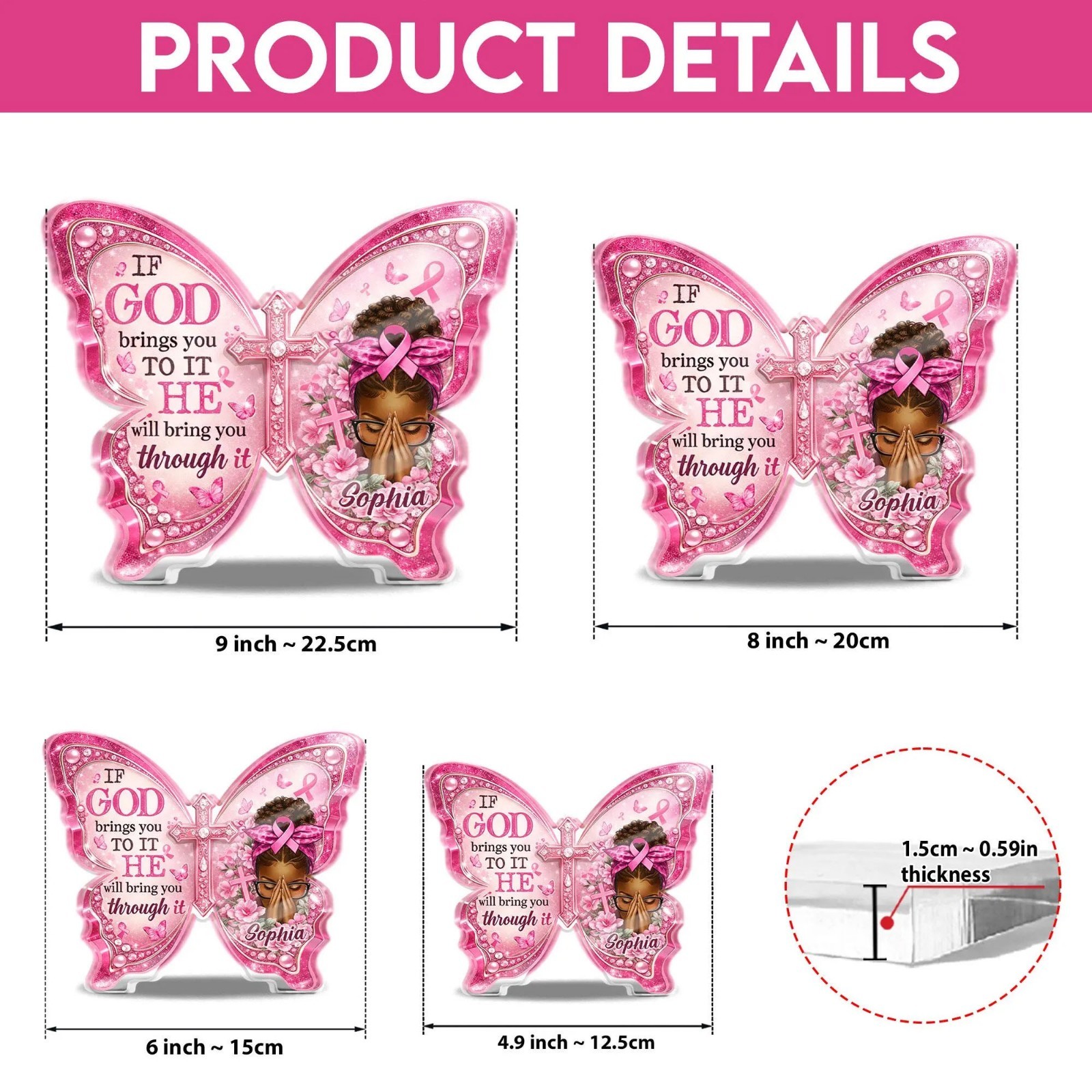 Personalized Breast Cancer Awareness Butterfly Acrylic Plaque Christian Faith Gi