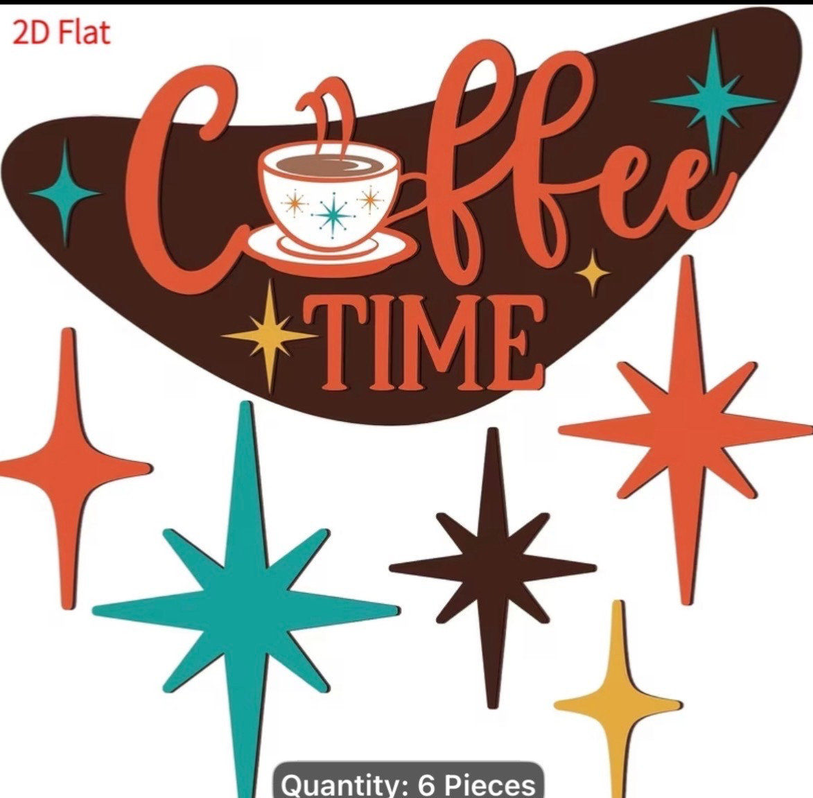 Mid-century Modern Atomic Coffee Wall Art Great For Small Spaces 6 Pcs- NEW