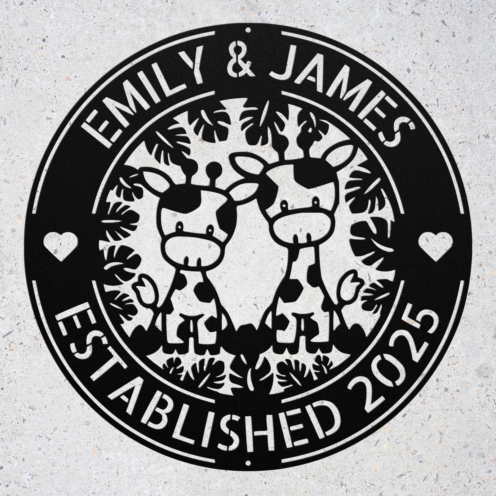 Custom Couple Giraffes Metal Sign Personalized Safari Animal Wall Art Decor Gift
