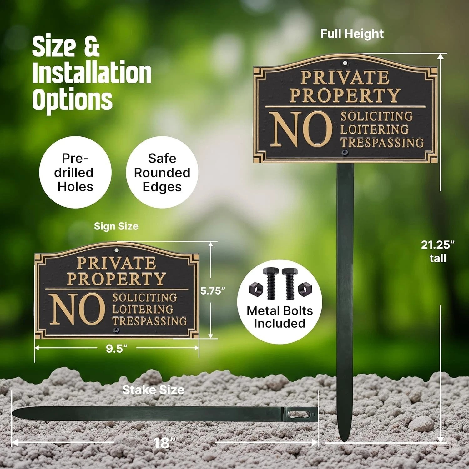Sturdy Private Property Yard Plaque – 5.75″ x 9.5″ Easy Mounting with Lawn Stake