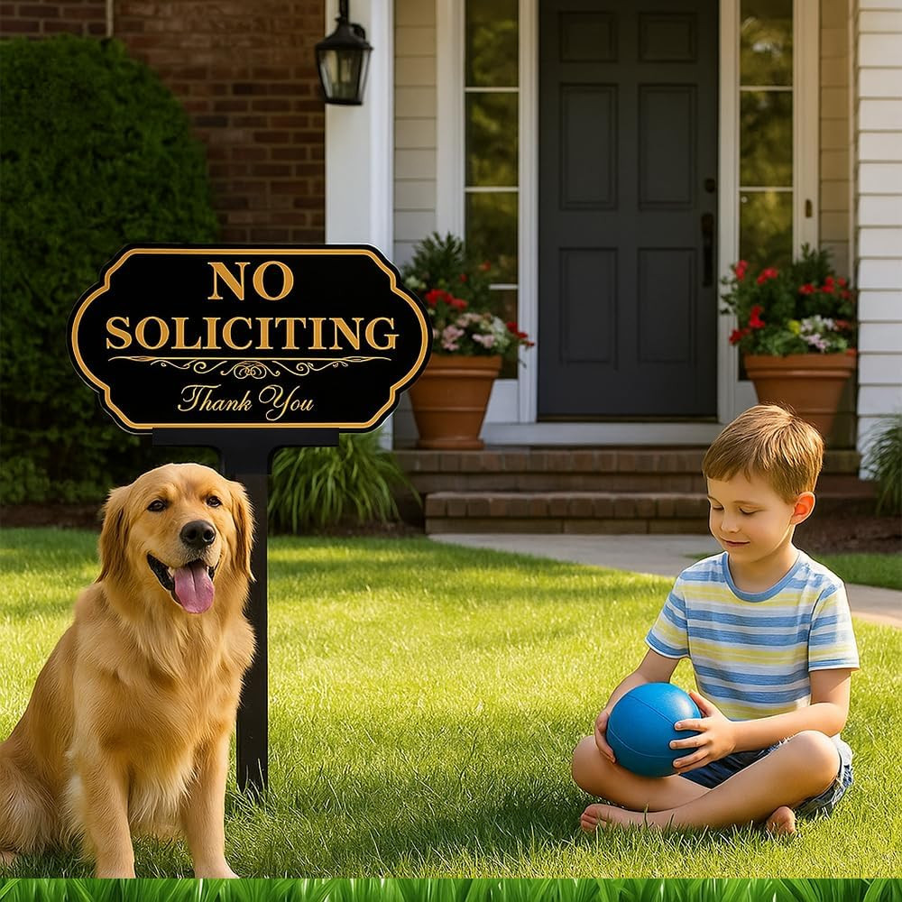 No Soliciting Sign for with Stake – 50-Mil Thick Aluminum – 5X10 Inch/37 Inch H