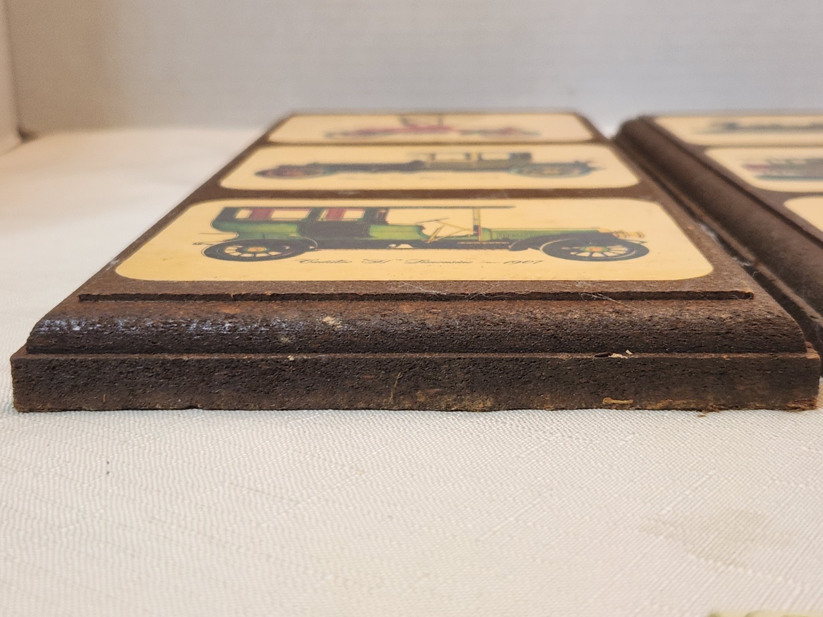 Set Of 2 Vintage 1960s Cars Trains Transportation Wood Wall Plaques Lacquered